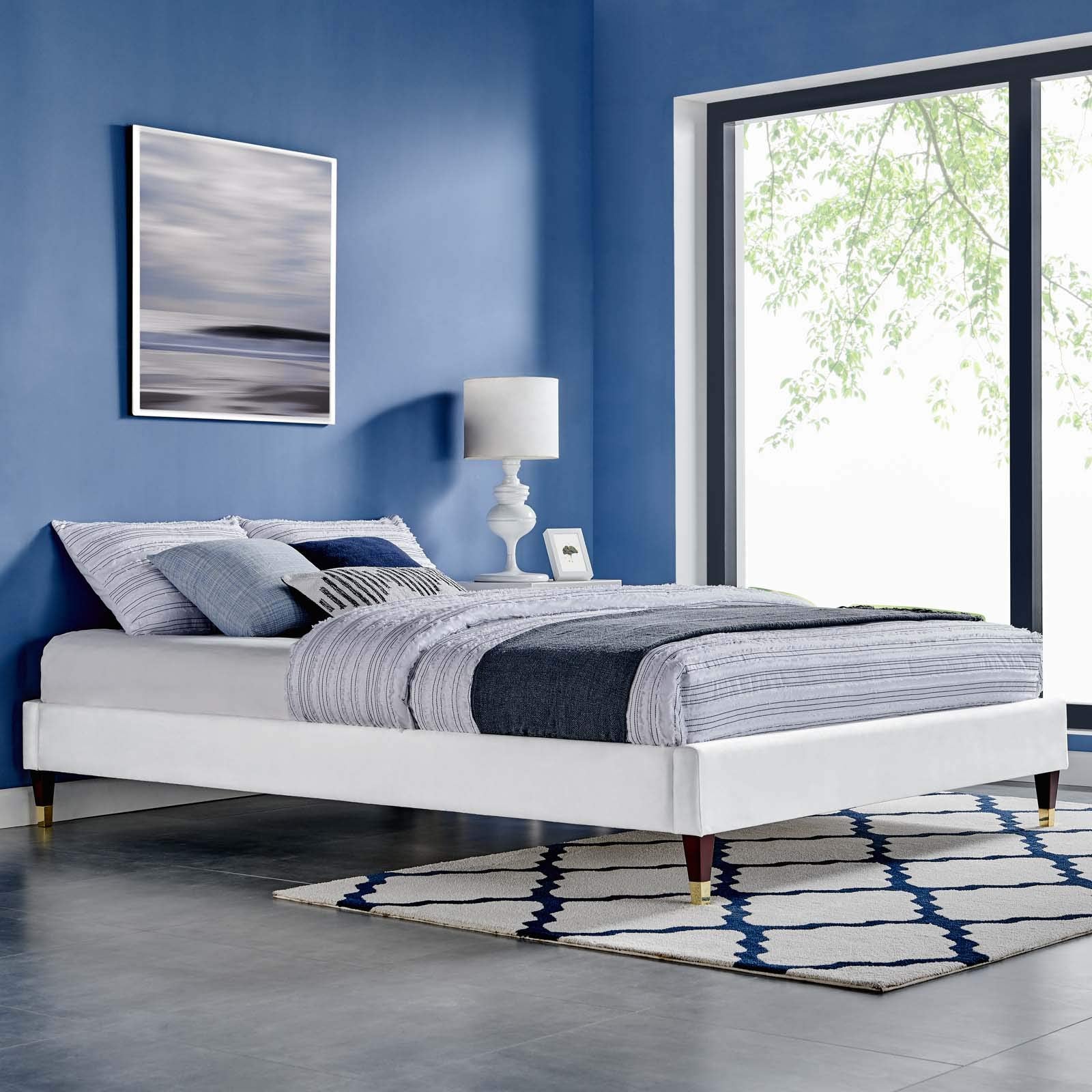 Modway Mod-6268-Whi Harlow Twin Performance Velvet Platform Bed Frame, White